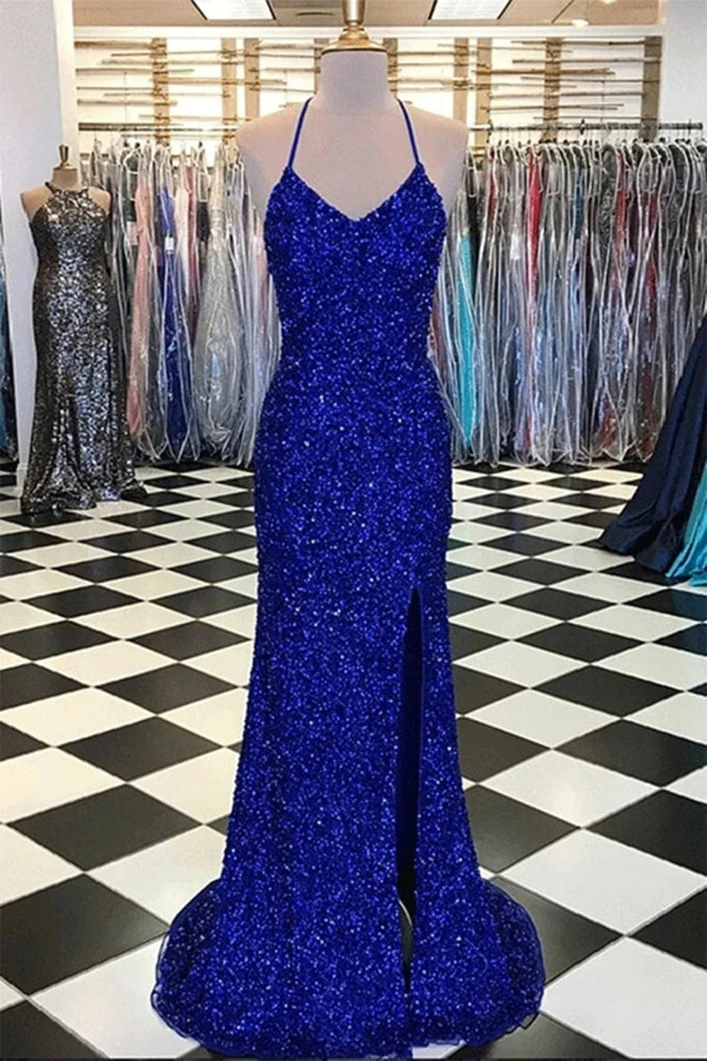 Royal Blue Sequin Mermaid Prom Dress Formal Evening Dresses simple gentle atmospheric and unique desi Bring summer colors to enhance whiteness