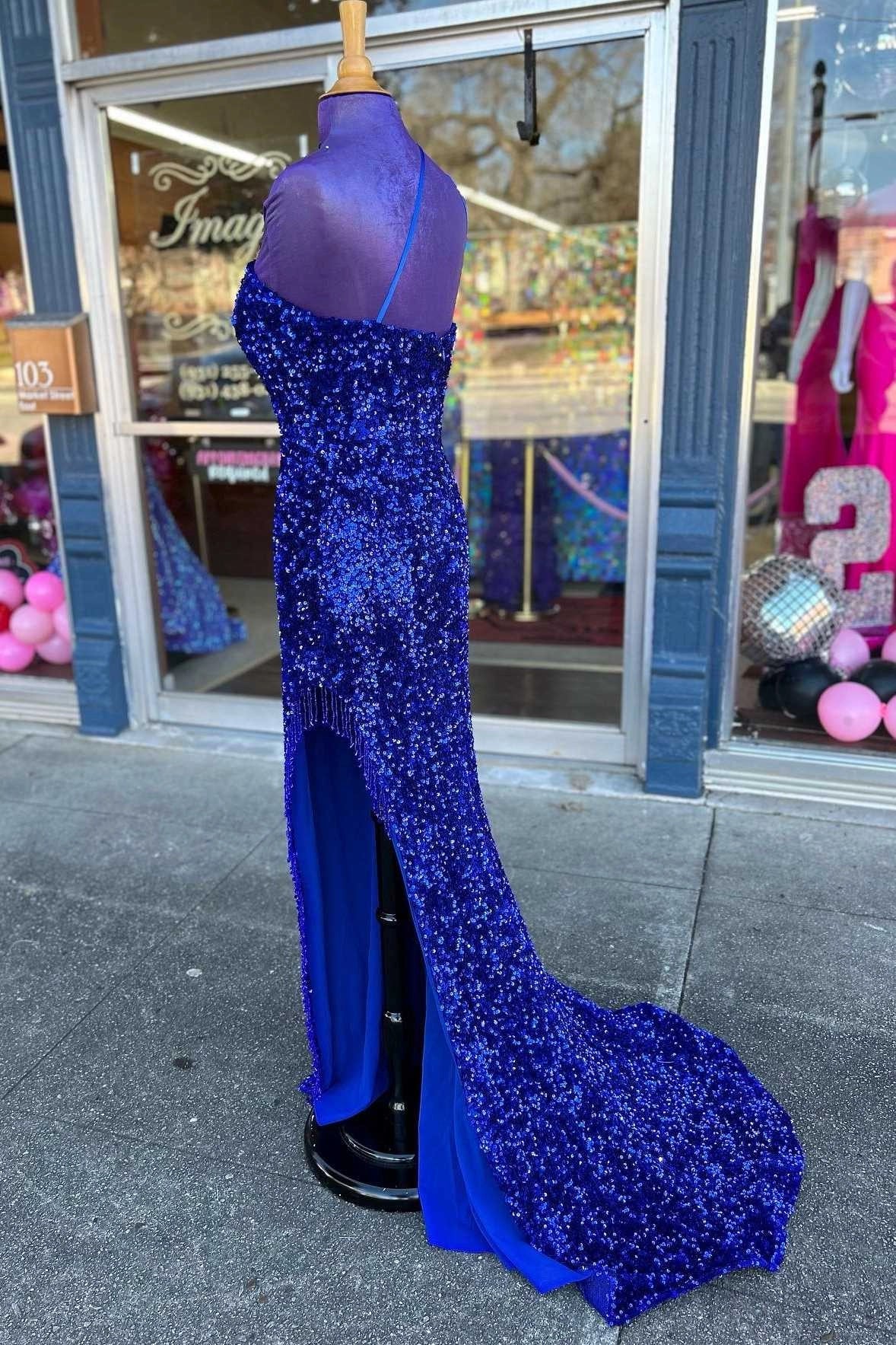 Royal Blue Sequin One-Shoulder Backless Long Prom Dresses with Slit Evening Party Dress simple gentle atmospheric and unique desi Bring summer colors to enhance whiteness