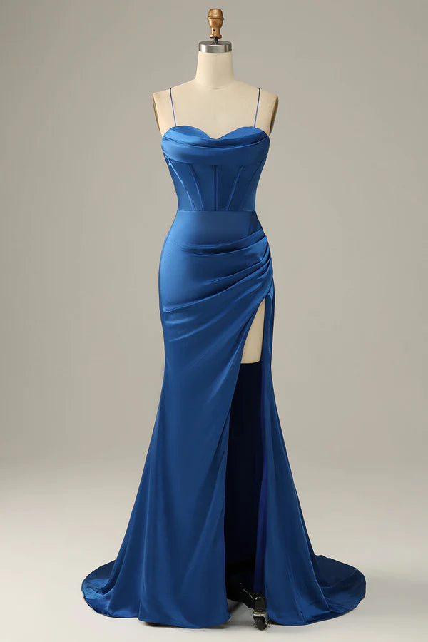 Royal Blue Spaghetti Straps Mermaid Prom Dress Simple gentle atmospheric and unique design