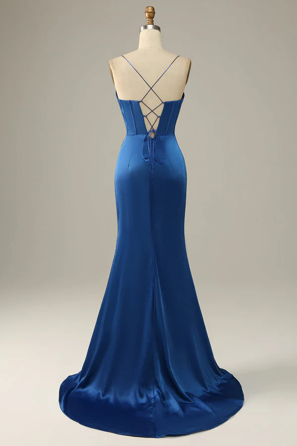 Royal Blue Spaghetti Straps Mermaid Prom Dress Simple gentle atmospheric and unique design