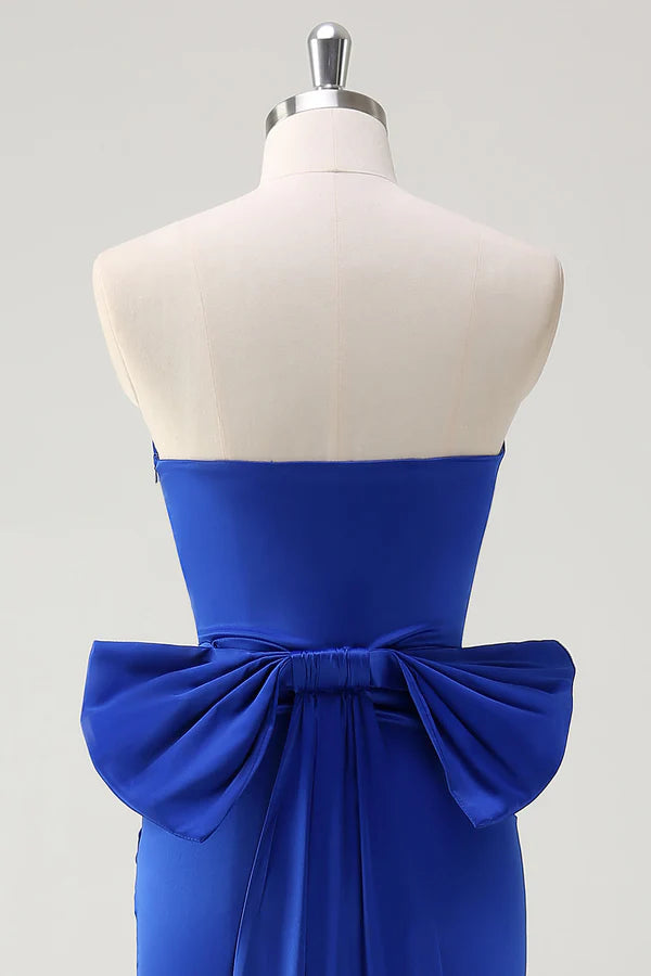 Royal Blue Strapless Short Prom Dress With Big Bow Flowing Train simple gentle atmospheric and unique desi Bring summer colors to enhance whiteness