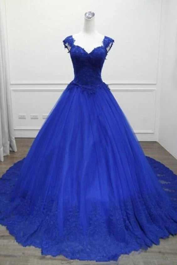 Royal Blue Tulle Long Open Back Lace Evening Dress Formal Prom Dress simple gentle atmospheric and unique desi Bring summer colors to enhance whiteness