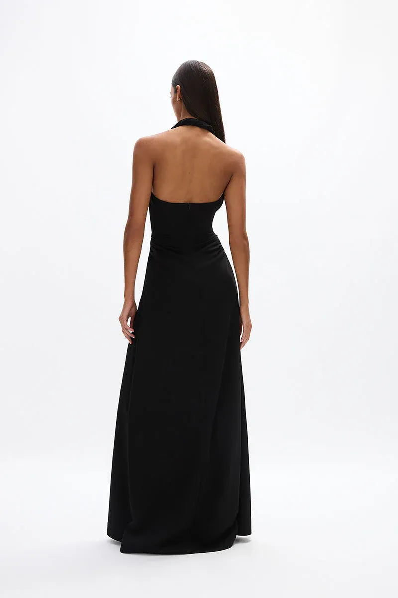 Ruched A Line Halter Neck Sleeveless Open Back Floor Length Hot sale Prom Dress