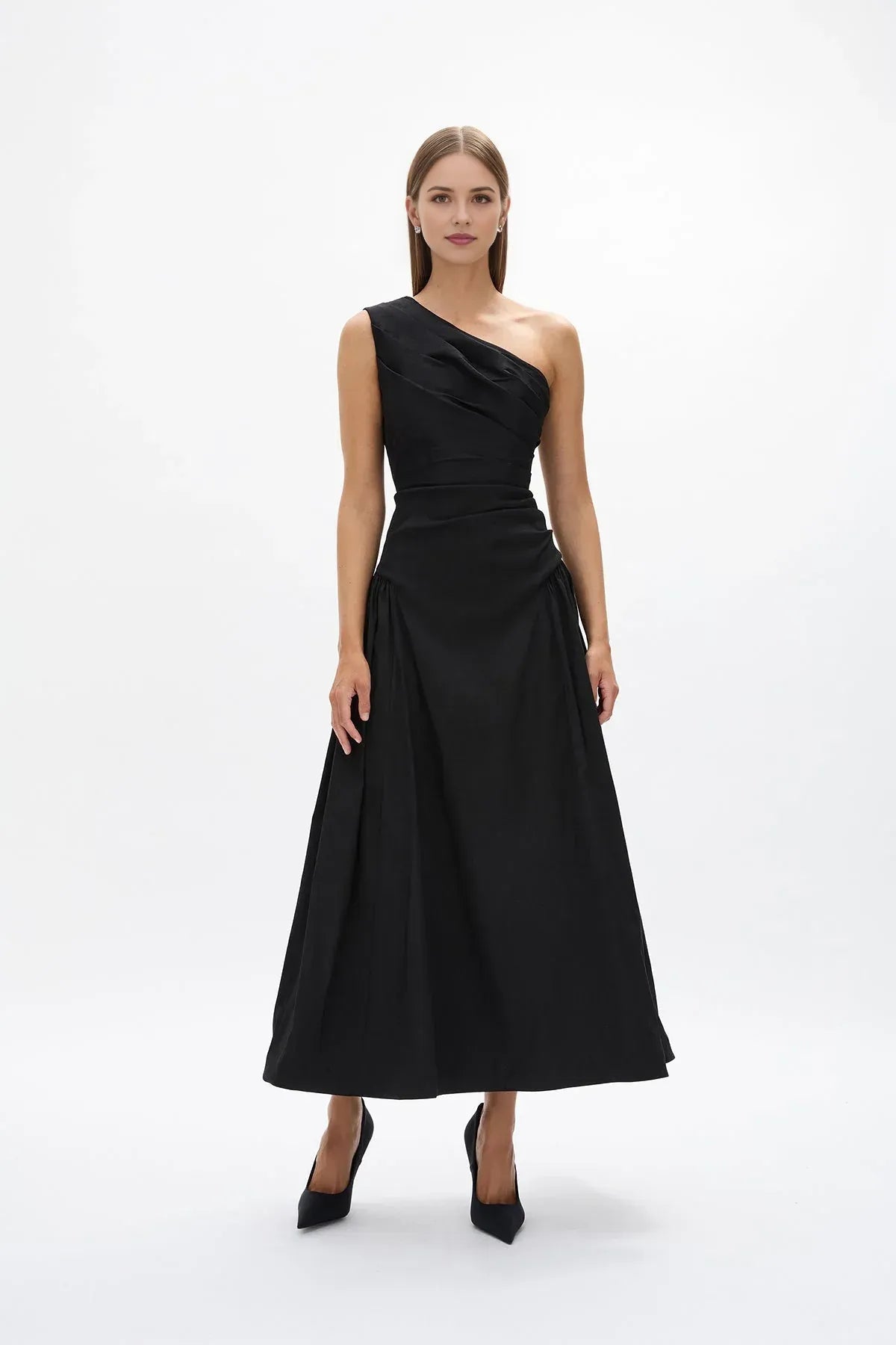 Ruched A Line One Shoulder Sleeveless Zipper Back Floor Length For Women Prom Dress