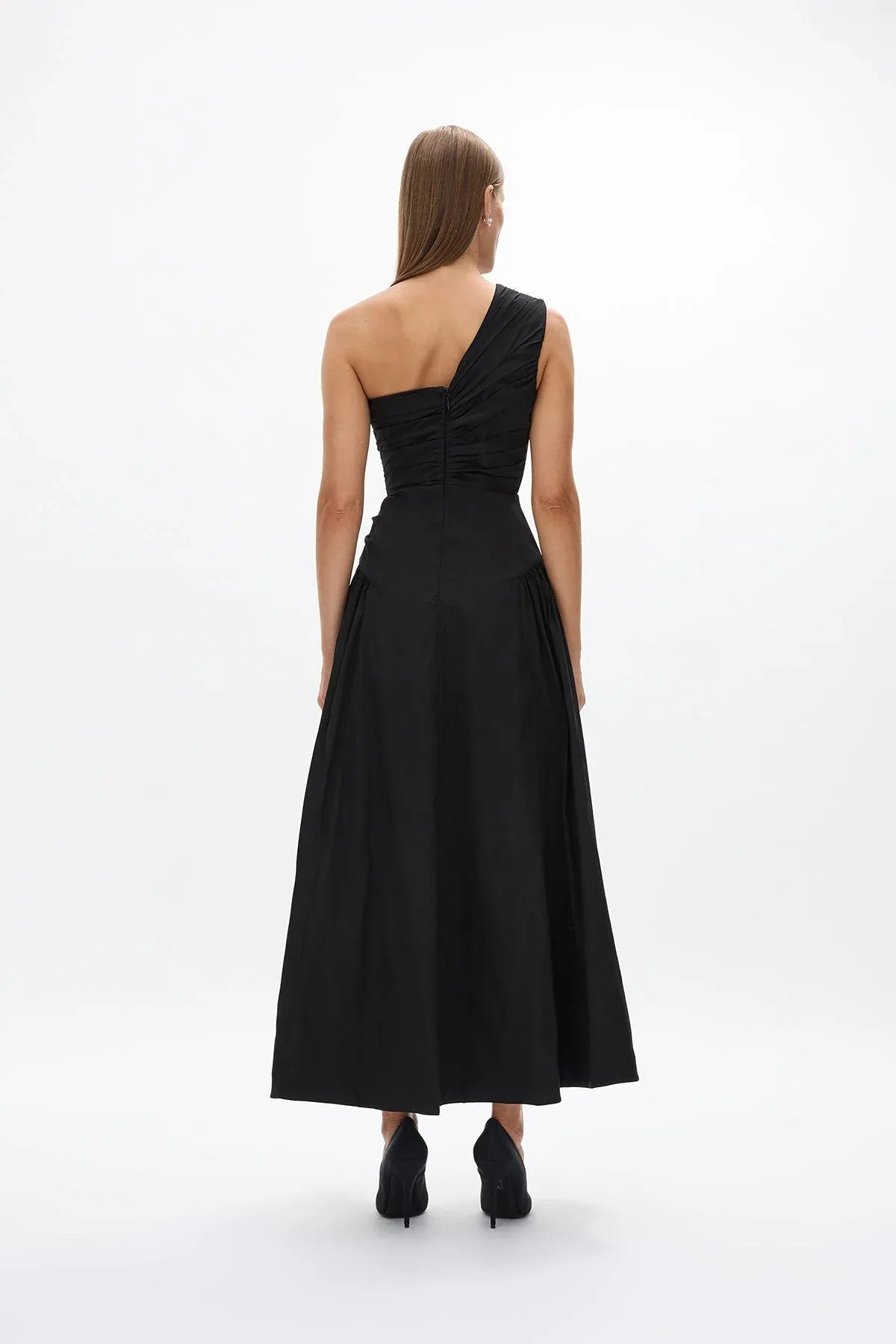 Ruched A Line One Shoulder Sleeveless Zipper Back Floor Length For Women Prom Dress