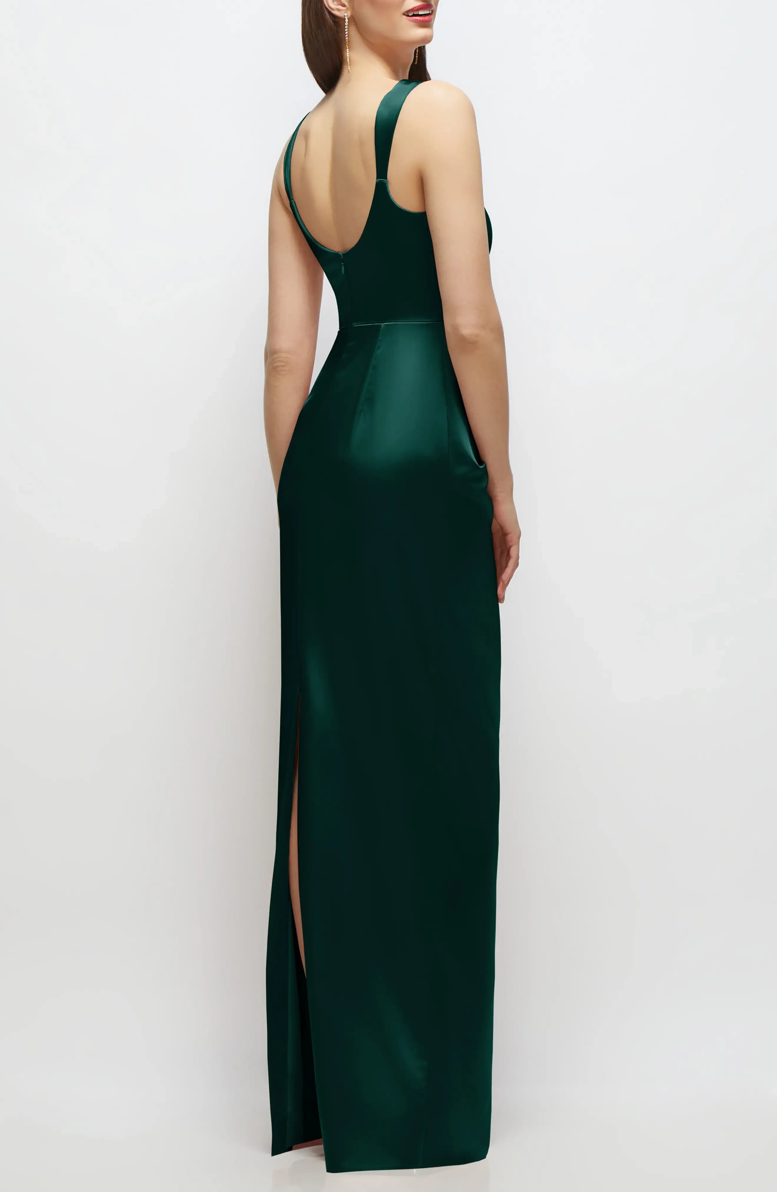 Ruched Bodice Sheath Square Neck Sleeveless Scoop Back Floor Length For Sale Evening Dress