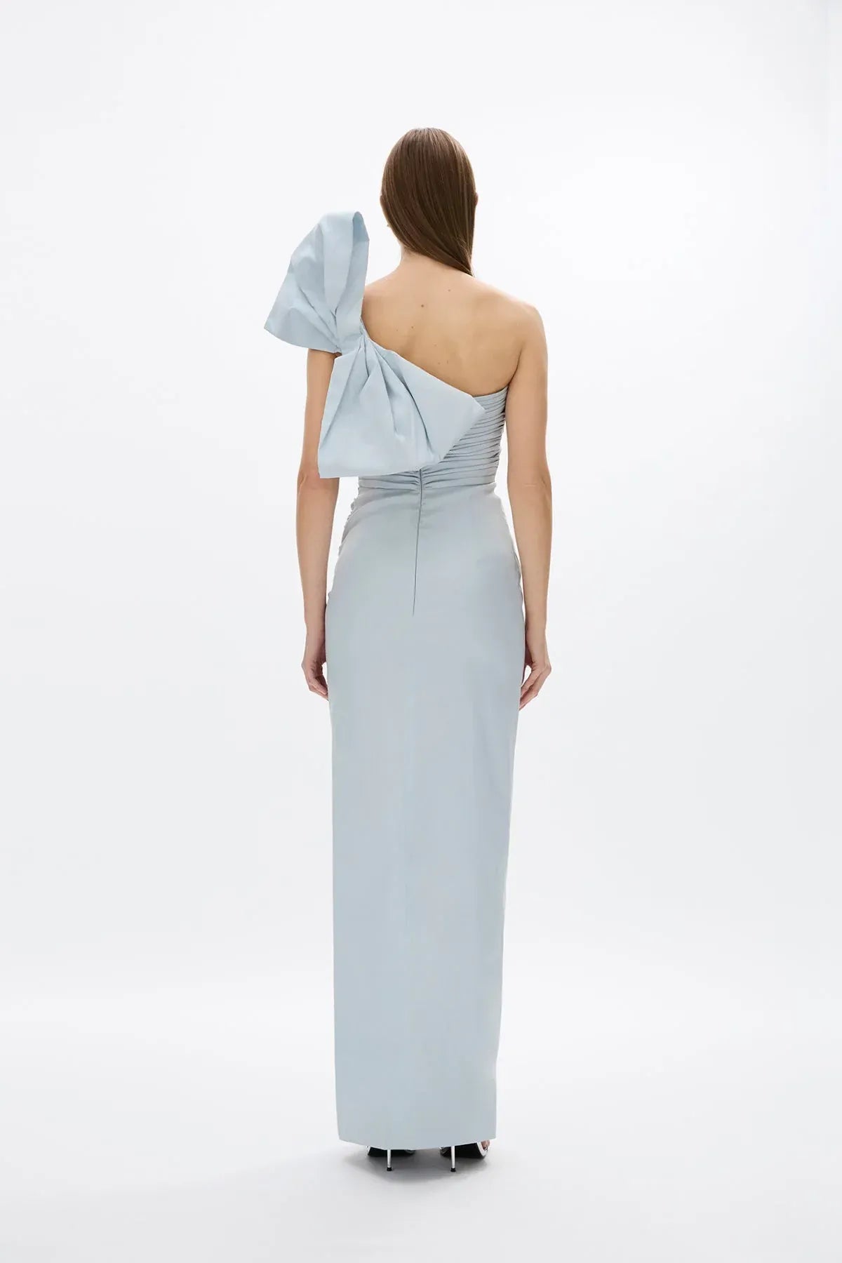 Ruched Sheath One Shoulder Sleeveless Open Back High Slit Floor Length Hot sale Prom Dress ﻿