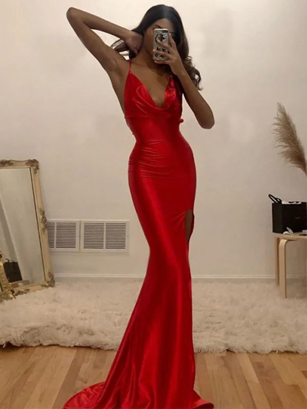 Ruched Halter Sleeveless Silk like Satin Sweep/Brush Train Dresses simple gentle atmospheric and unique desi Bring summer colors to enhance whiteness