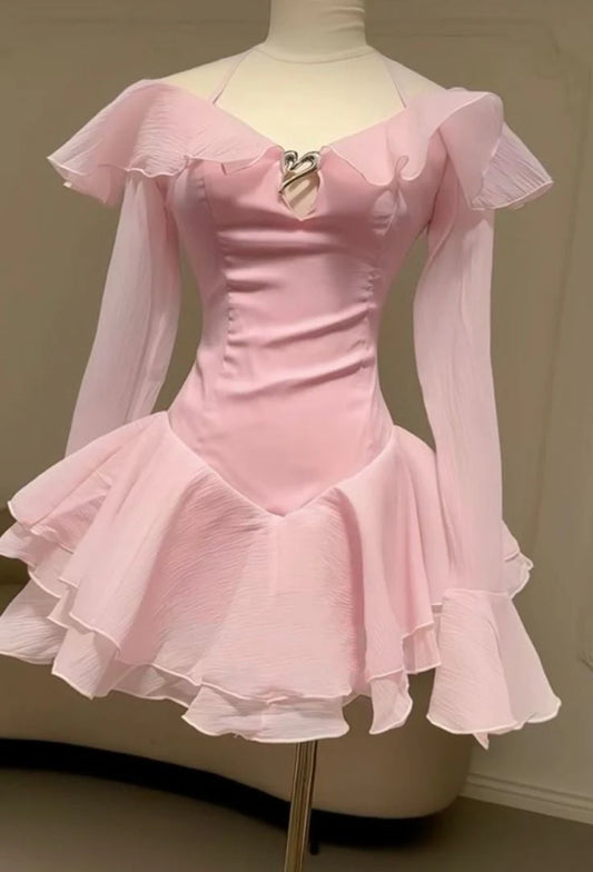Ruffle Short Chiffon Homecoming Dress Birthday Dress simple gentle atmospheric and unique desi Bring summer colors to enhance whiteness