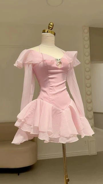 Ruffle Short Chiffon Homecoming Dress Birthday Dress simple gentle atmospheric and unique desi Bring summer colors to enhance whiteness