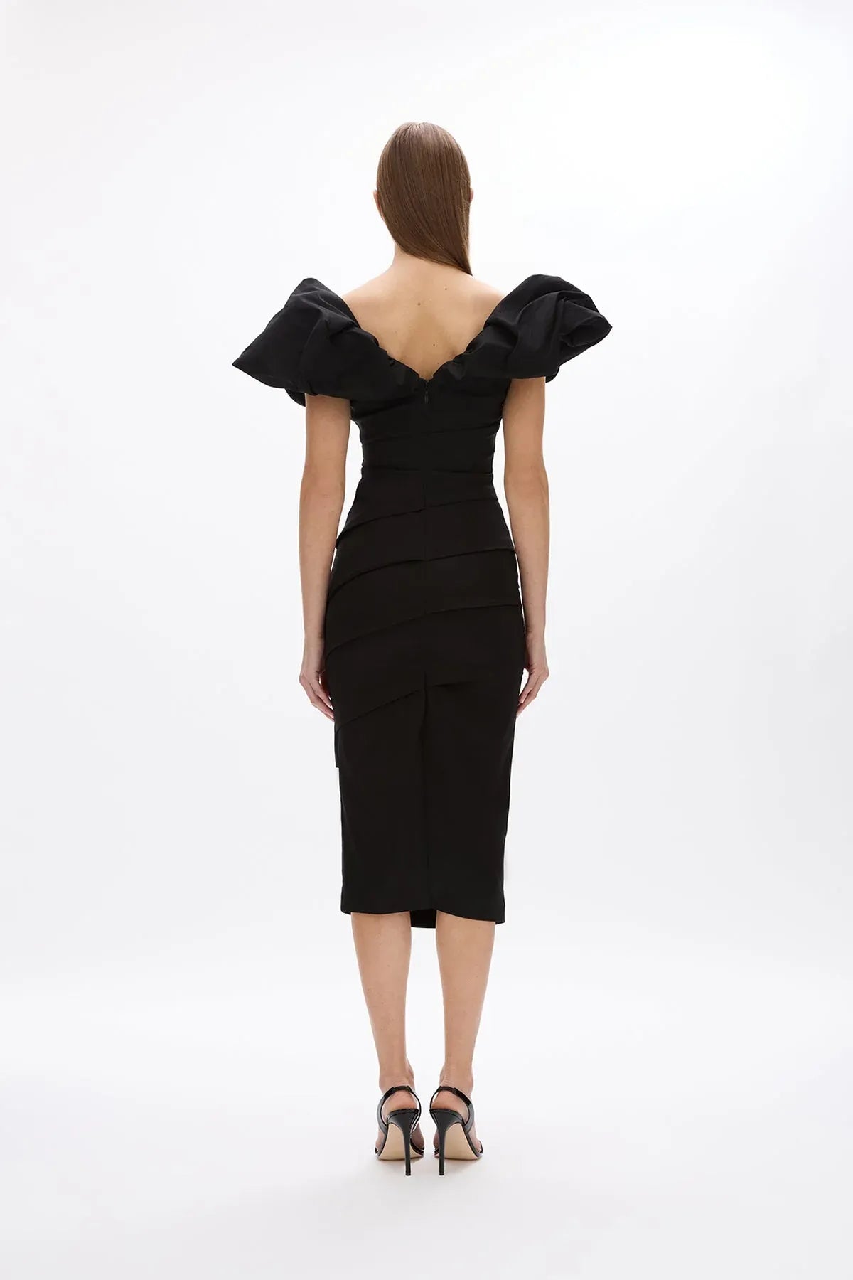 Ruffled Sheath V Neck Sleeveless Zipper Back Midi Length Hot Sale Prom Dress ﻿