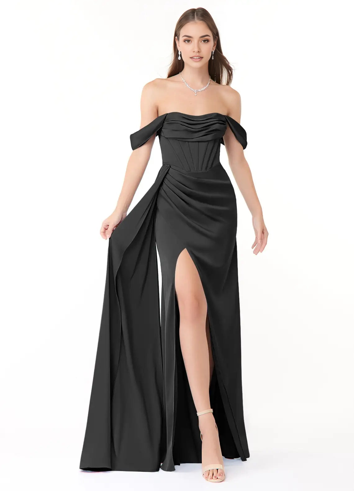 Sage Green Cold-Shoulder Chiffon Maxi Dress with Side Slit Black Sheath Off the Shoulder Stretch Satin Convertible Dress Bridesmaid Dresses