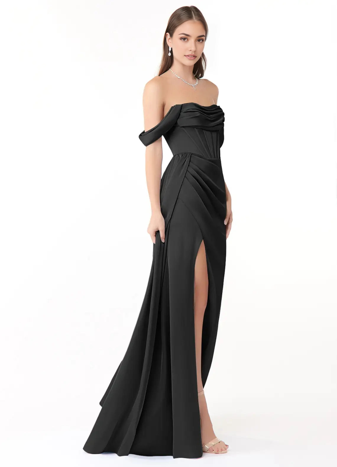 Sage Green Cold-Shoulder Chiffon Maxi Dress with Side Slit Black Sheath Off the Shoulder Stretch Satin Convertible Dress Bridesmaid Dresses