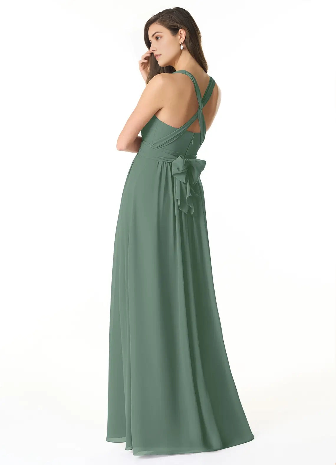 Green Halter Neck Crisscross Back Evening with Side Slit A-Line Off the Shoulder Chiffon Convertible Dress Bridesmaid Dresses