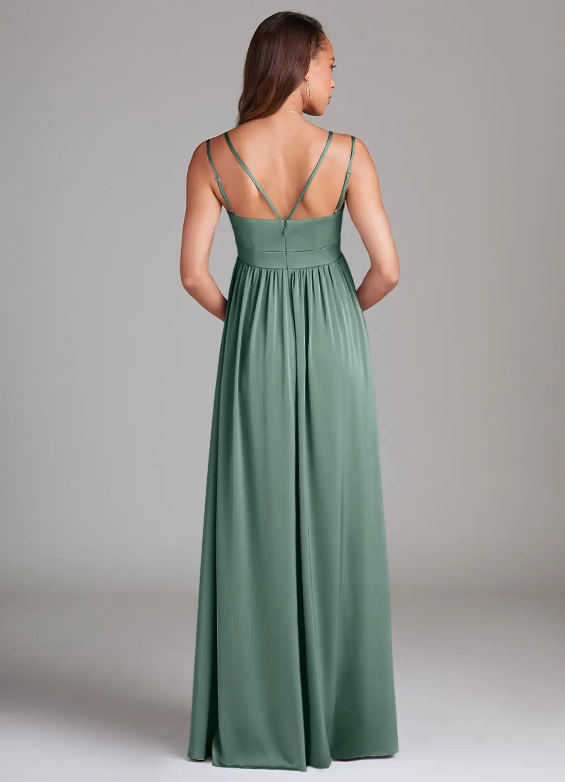 Sage Green Maternity Maxi Dress with Spaghetti Straps Stretch Satin Floor-Length Dress with Pockets Eucalyptus Bridesmaid Dresses