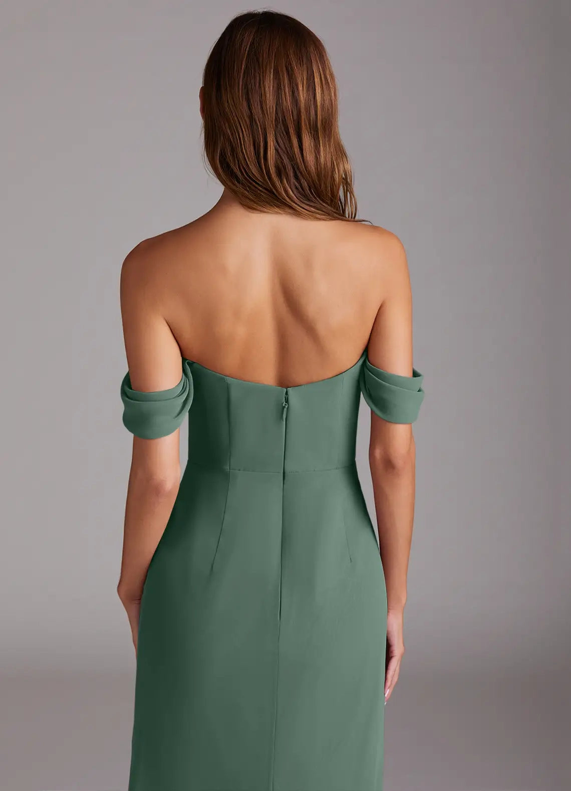Sage Green Off-Shoulder Maxi Dress with Side Slit A-Line Off the Shoulder Chiffon Convertible Dress Bridesmaid Dresses