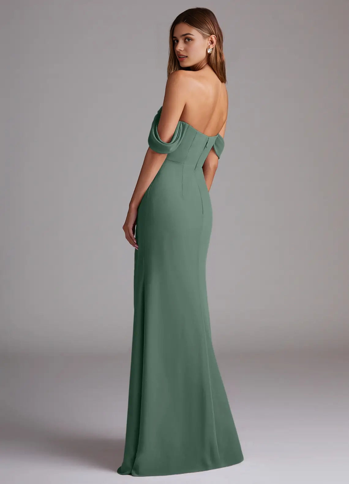 Sage Green Off-Shoulder Maxi Dress with Side Slit A-Line Off the Shoulder Chiffon Convertible Dress Bridesmaid Dresses