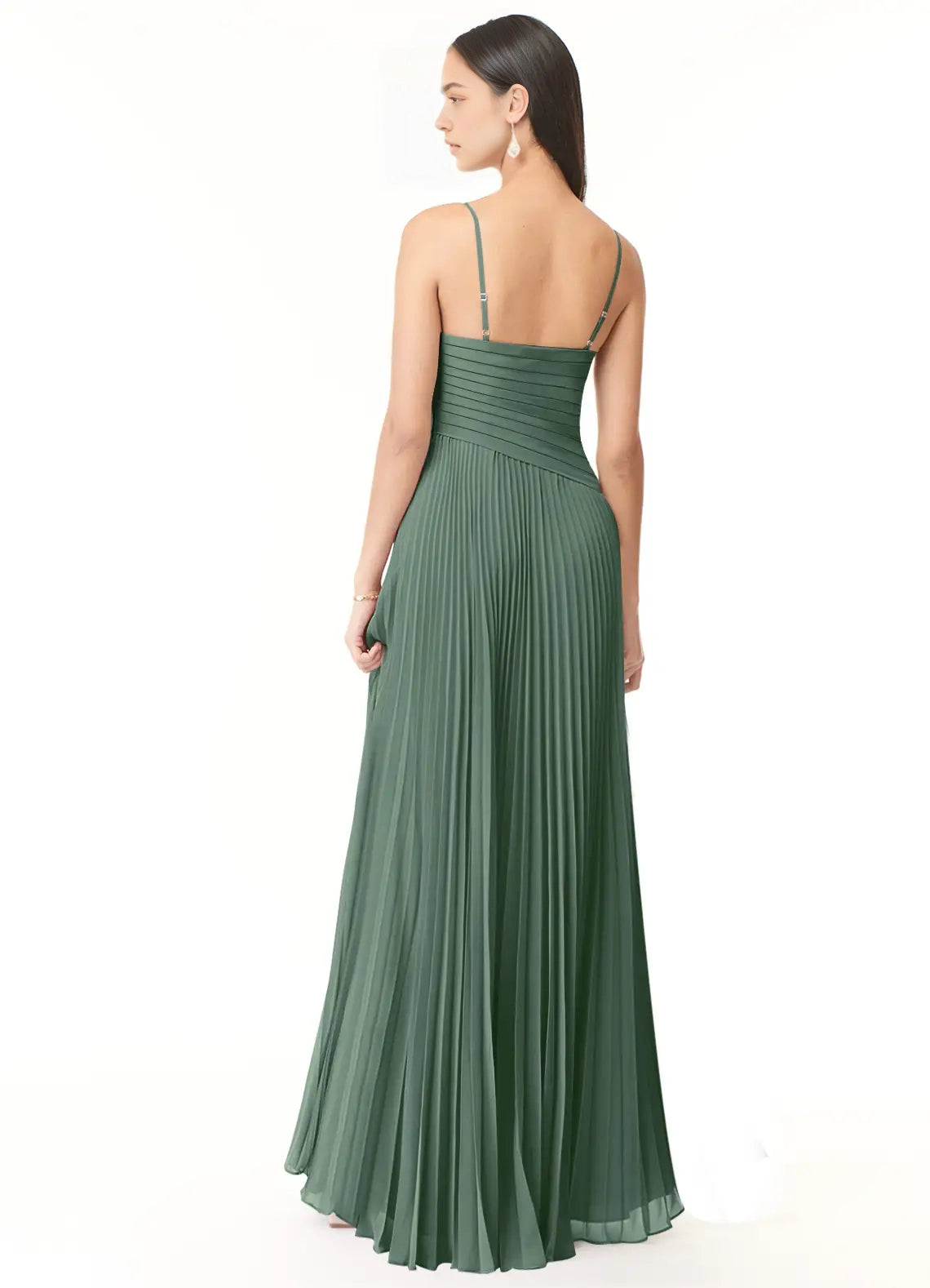 Sage Green Pleated V-Neck Maxi Dress with Side Slit A-Line V-Neck Pleated Chiffon Dress Bridesmaid Dresses