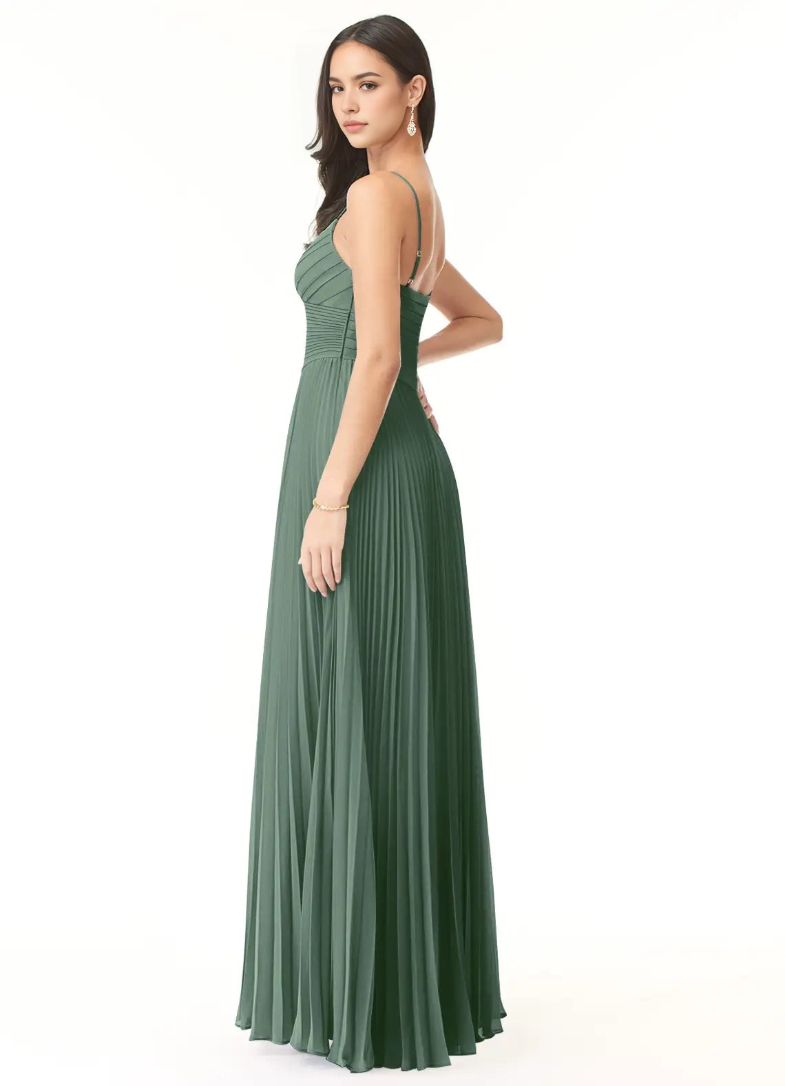 Sage Green Pleated V-Neck Maxi Dress with Side Slit A-Line V-Neck Pleated Chiffon Dress Bridesmaid Dresses