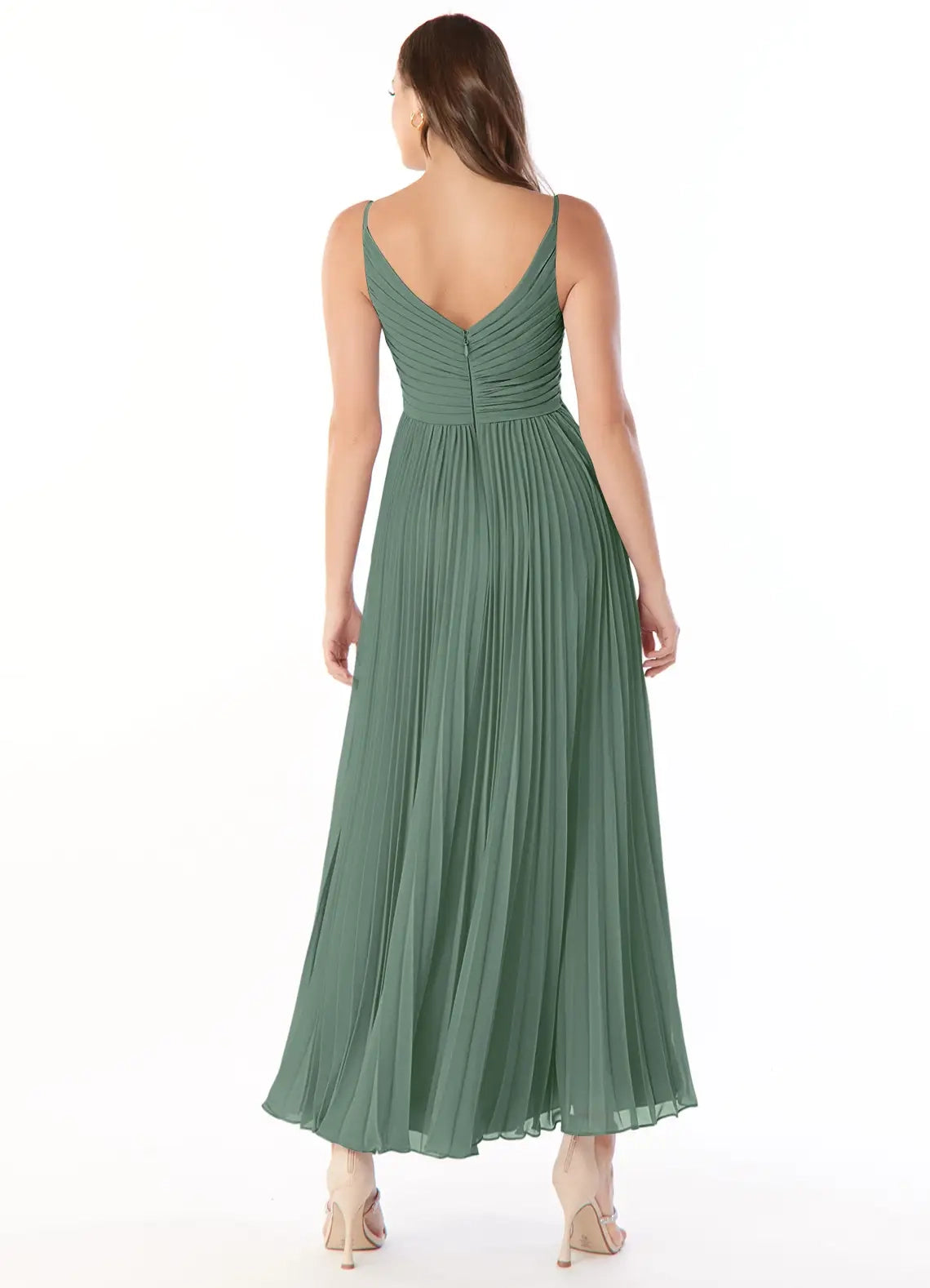 Sage Green Pleated V-Neck Spaghetti Strap Maxi Dress A-Line V-Neck Chiffon Dress Bridesmaid Dresses