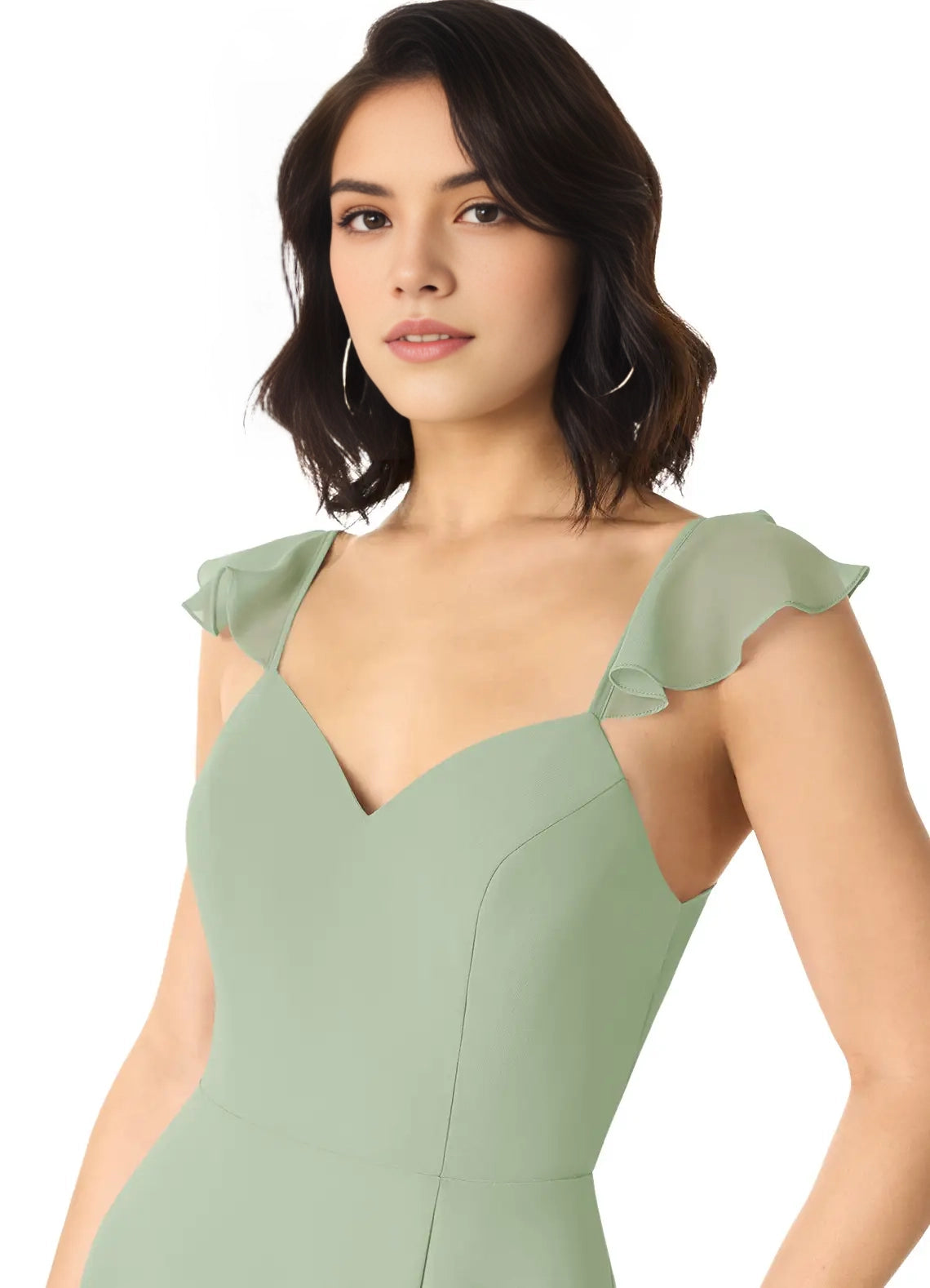 Green Cold-Shoulder Crisscross Back Evening Gown with Side Slit Eucalyptus Mermaid Pleated Chiffon Convertible Bridesmaid Dresses