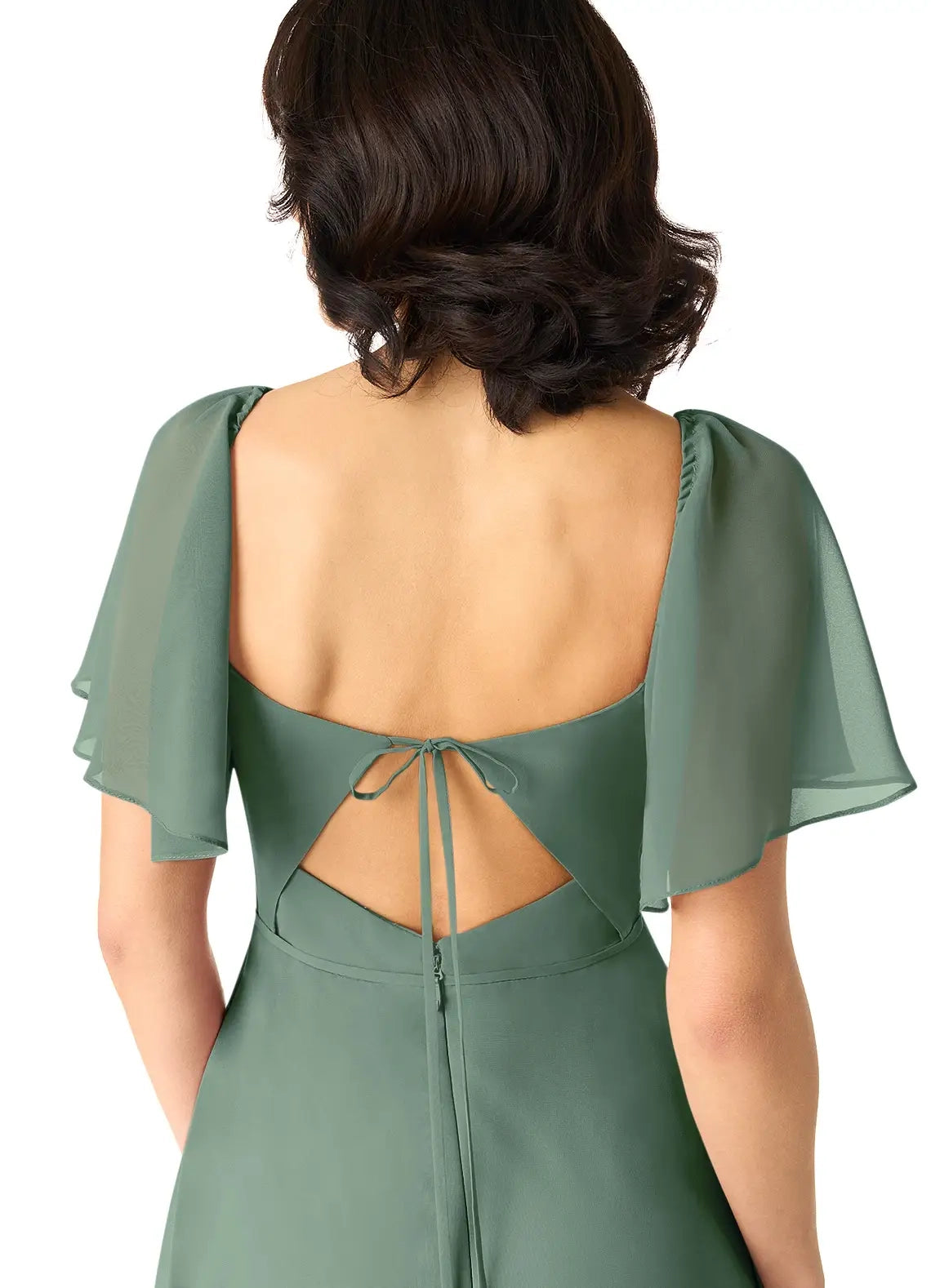 Sage Green Sweetheart Neck Maxi Dress with Flutter Sleeves and Side Slit A-Line  Chiffon Dress Bridesmaid Dresses