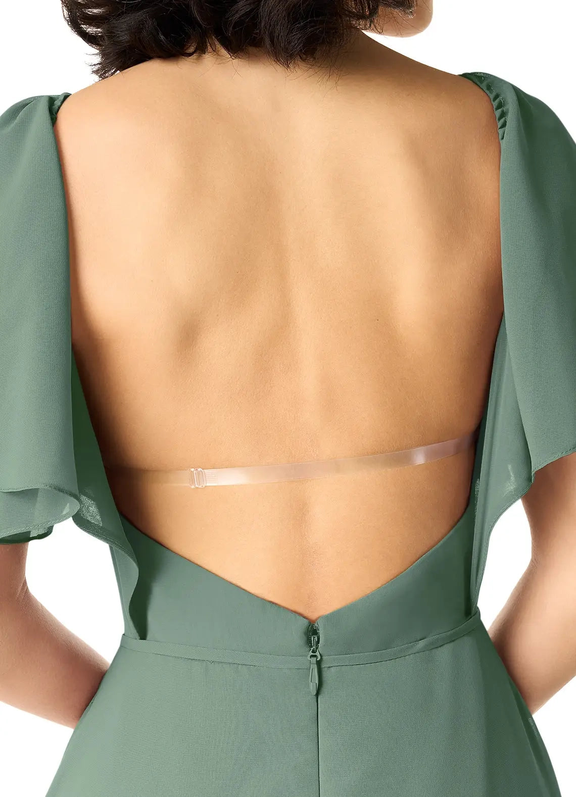 Sage Green Sweetheart Neck Maxi Dress with Flutter Sleeves and Side Slit A-Line  Chiffon Dress Bridesmaid Dresses