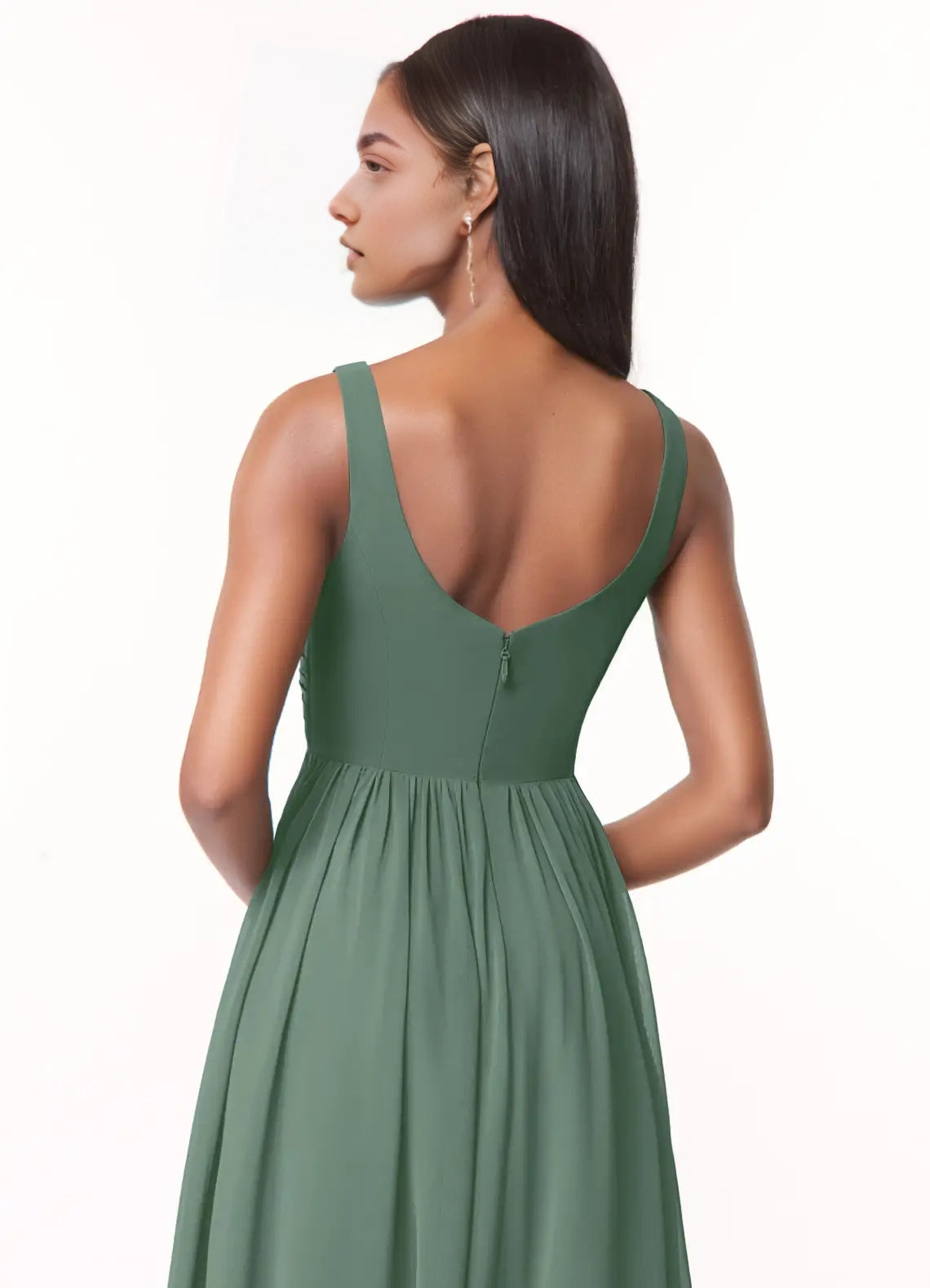 Sage Green V-Neck Chiffon Maxi Dress with Open Back Eucalyptus A-Line V-Neck Pleated Chiffon Dress Bridesmaid Dresses