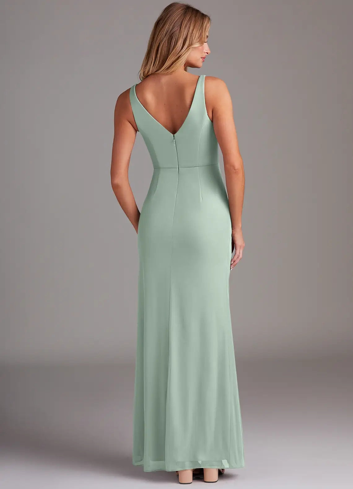 Sage Green V - Neck Maxi Dress with Side Slit Agave Mermaid V-Neck Pleated Mesh Dress Bridesmaid Dresses