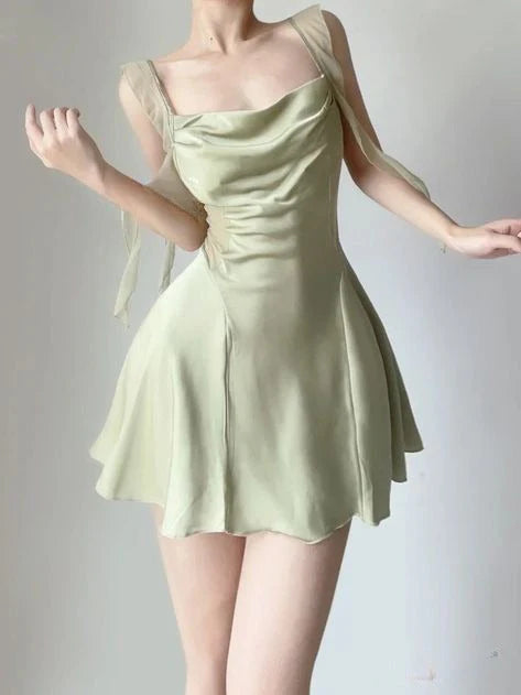 Sage Green Gentle A Line Spaghetti Strap Satin Mini Homecoming Dress Cocktail Dress simple gentle atmospheric and unique desi Bring summer colors to enhance whiteness