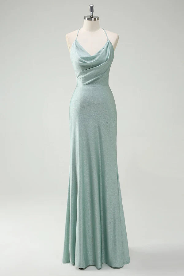Sage Mermaid Spaghetti Straps Ruched Long Prom Dress with Lace Up Back simple gentle atmospheric and unique desi Bring summer colors to enhance whiteness