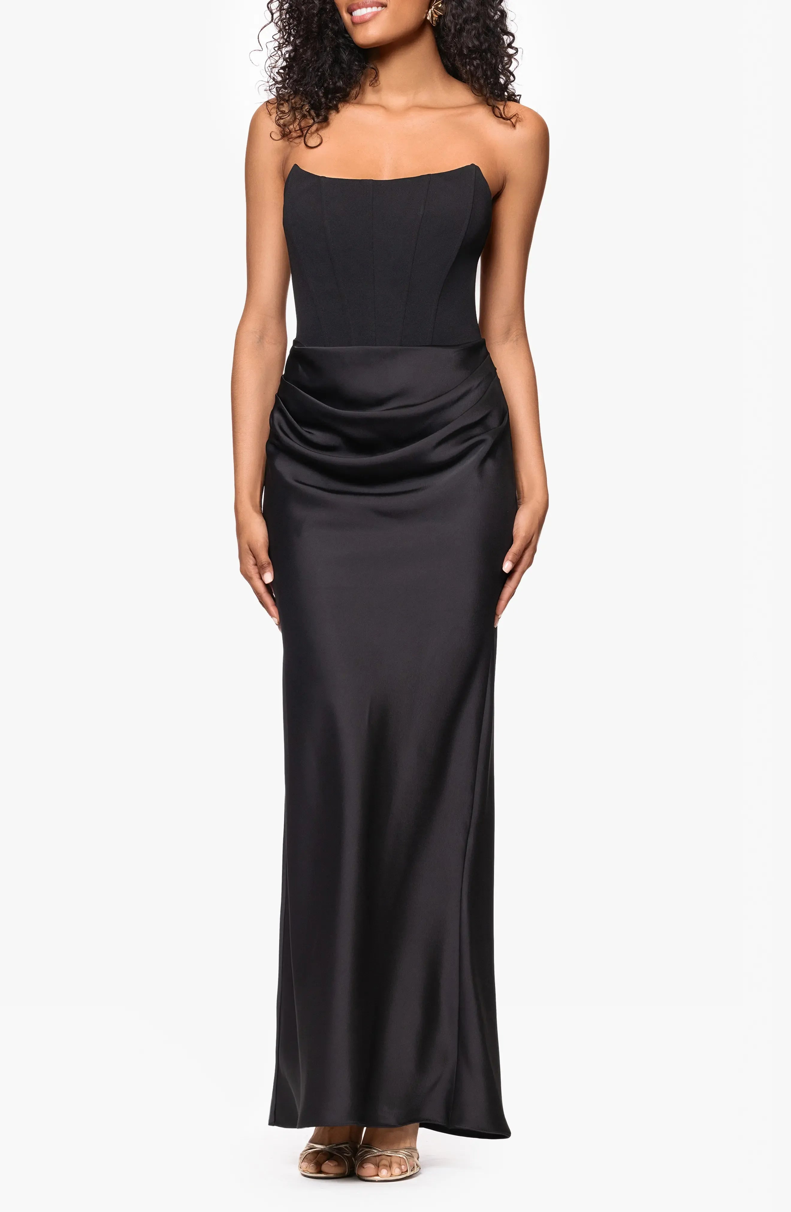Satin Ruched Trumpet Strapless Sleeveless Open Back Floor Length For Ladies Evening Dress