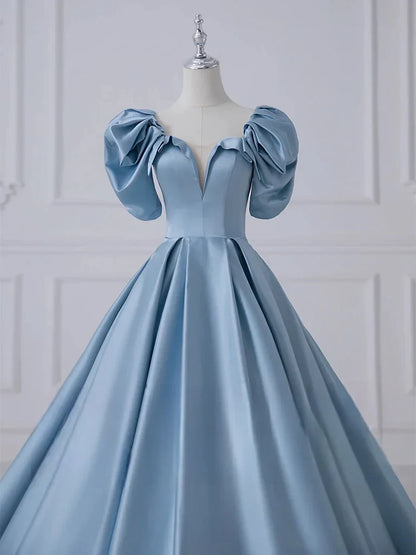Satin Blue Long Prom Dress Blue Satin Long Formal Dress gowns evening dresses simple gentle atmospheric and unique desi Bring summer colors to enhance whiteness
