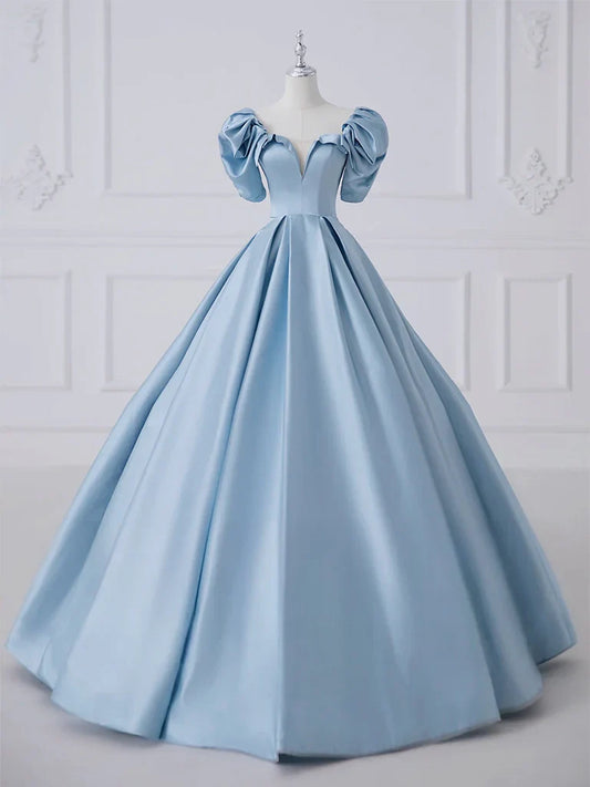 Satin Blue Long Prom Dress Blue Satin Long Formal Dress gowns evening dresses simple gentle atmospheric and unique desi Bring summer colors to enhance whiteness