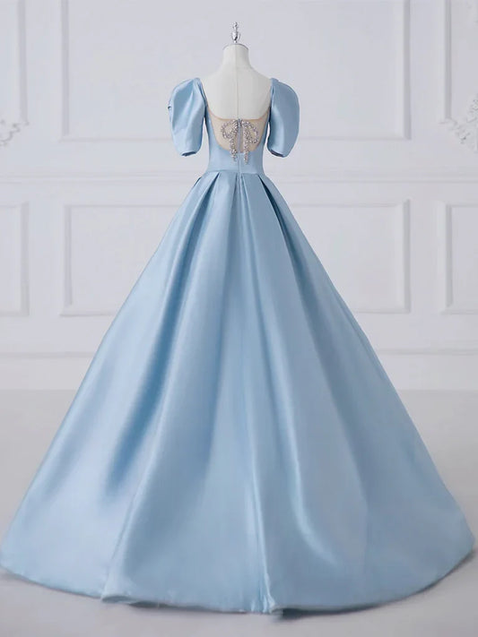 Satin Blue Long Prom Dress Blue Satin Long Formal Dress gowns evening dresses simple gentle atmospheric and unique desi Bring summer colors to enhance whiteness