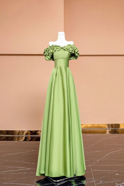Satin Floor Length Prom Dress Off the Shoulder Evening Party Dress Simple Short Bridesmaid Dresses