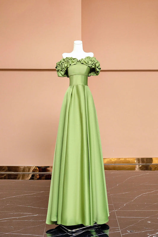 Satin Floor Length Prom Dress Off the Shoulder Evening Party Dress Simple Short Bridesmaid Dresses