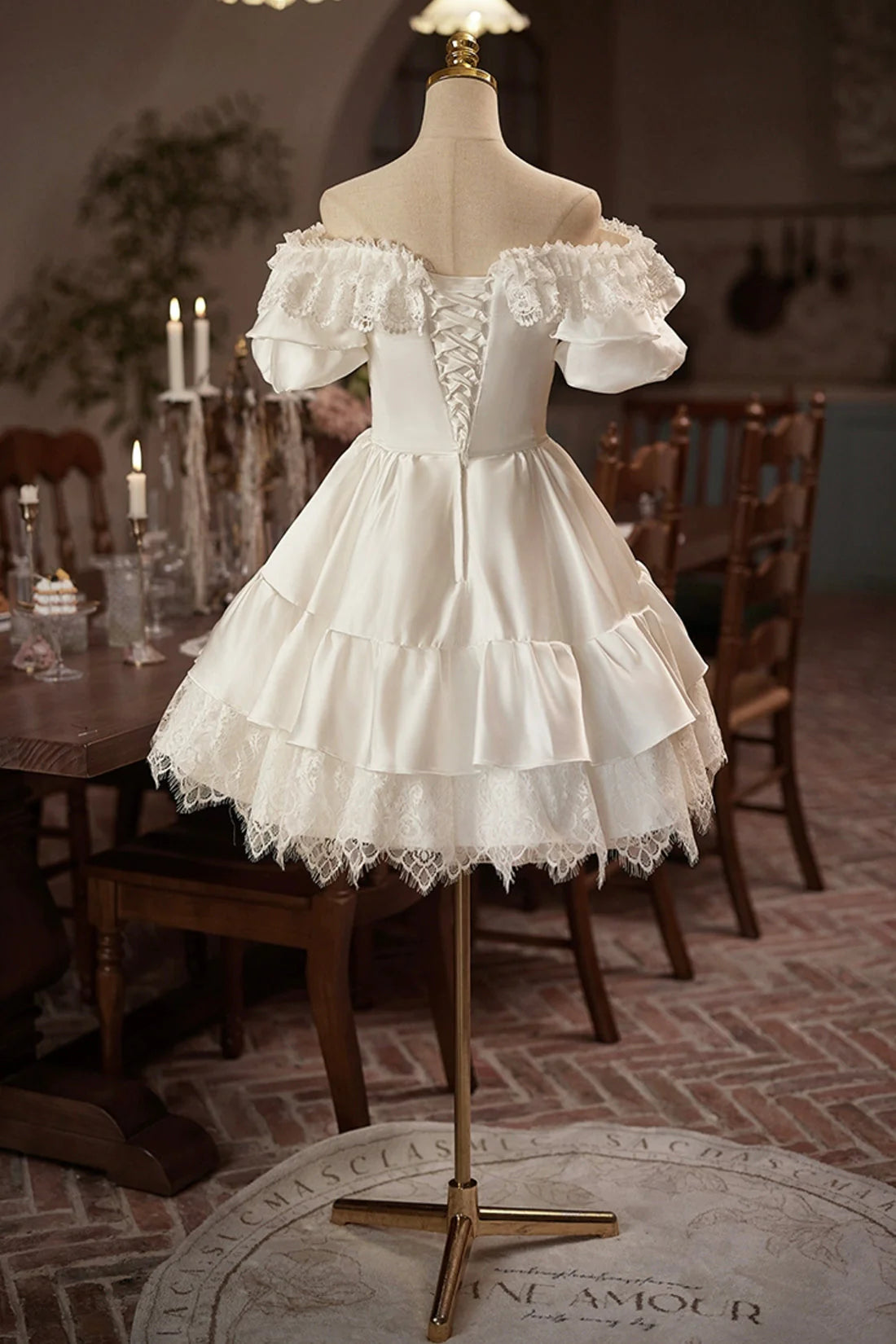 Satin Lace A-Line Prom Dress Lovely Off the Shoulder Evening Party Dress simple gentle atmospheric and unique desi Bring summer