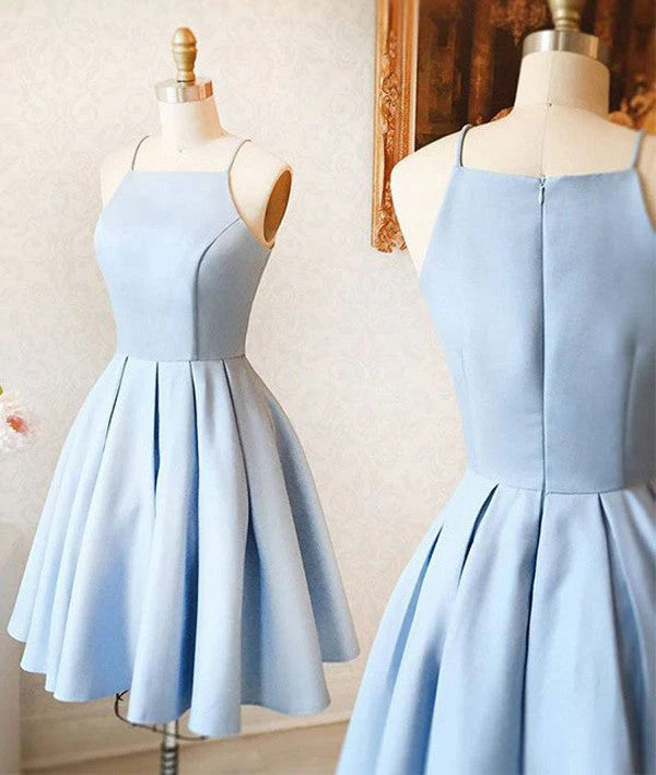 Satin Light blue Simple Short Prom Dress Mini Homecoming dress for teens Cocktail Dresses simple gentle atmospheric and unique desi Bring summer colors to enhance whiteness