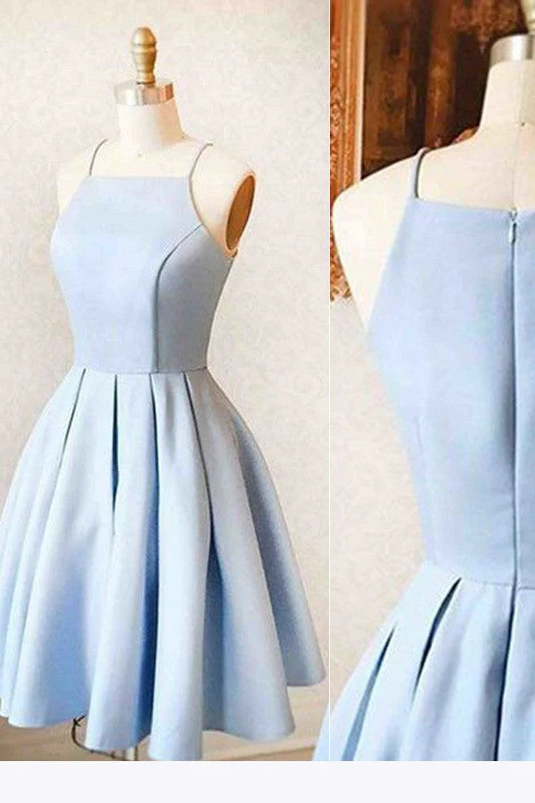 Satin Light blue Simple Short Prom Dress Mini Homecoming dress for teens Cocktail Dresses simple gentle atmospheric and unique desi Bring summer colors to enhance whiteness