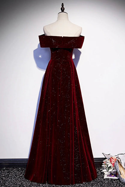 Satin Long Pleated Long Prom Dress Elegant Short Sleeve Evening Party Dress Discount Long Bridesmaid Dresses Burgundy Velvet Long Prom Dress, Off the Shoulder Evening Party Dress