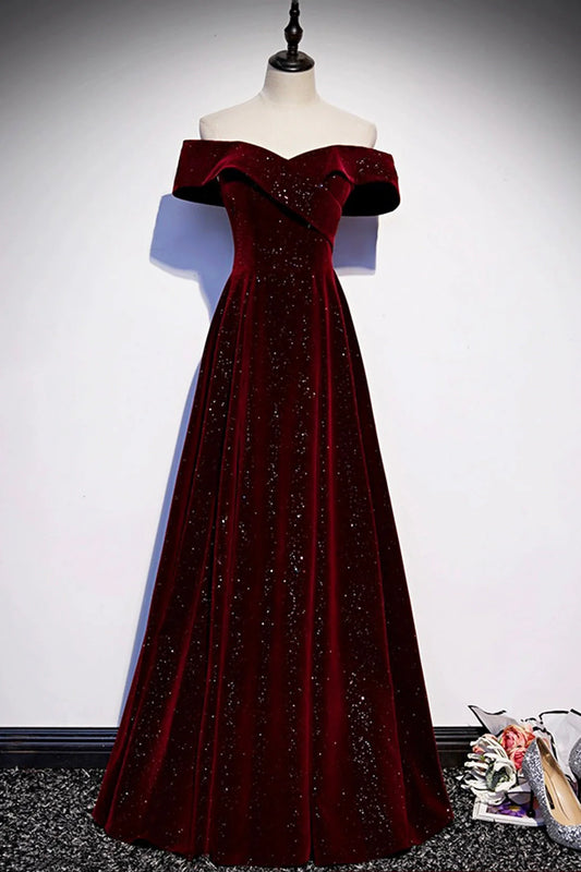 Satin Long Pleated Long Prom Dress Elegant Short Sleeve Evening Party Dress Discount Long Bridesmaid Dresses Burgundy Velvet Long Prom Dress, Off the Shoulder Evening Party Dress