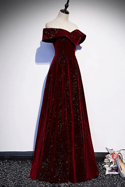 Satin Long Pleated Long Prom Dress Elegant Short Sleeve Evening Party Dress Discount Long Bridesmaid Dresses Burgundy Velvet Long Prom Dress, Off the Shoulder Evening Party Dress