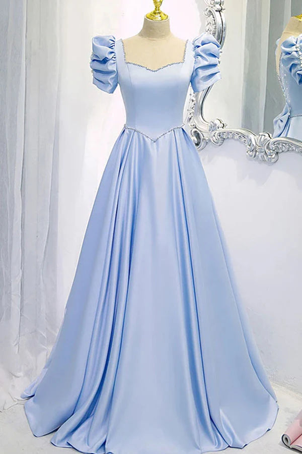 Satin Long Prom Dress Beaded Evening Dress simple gentle atmospheric and unique desi Bring summer colors to enhance whiteness