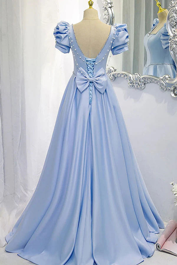 Satin Long Prom Dress Beaded Evening Dress simple gentle atmospheric and unique desi Bring summer colors to enhance whiteness