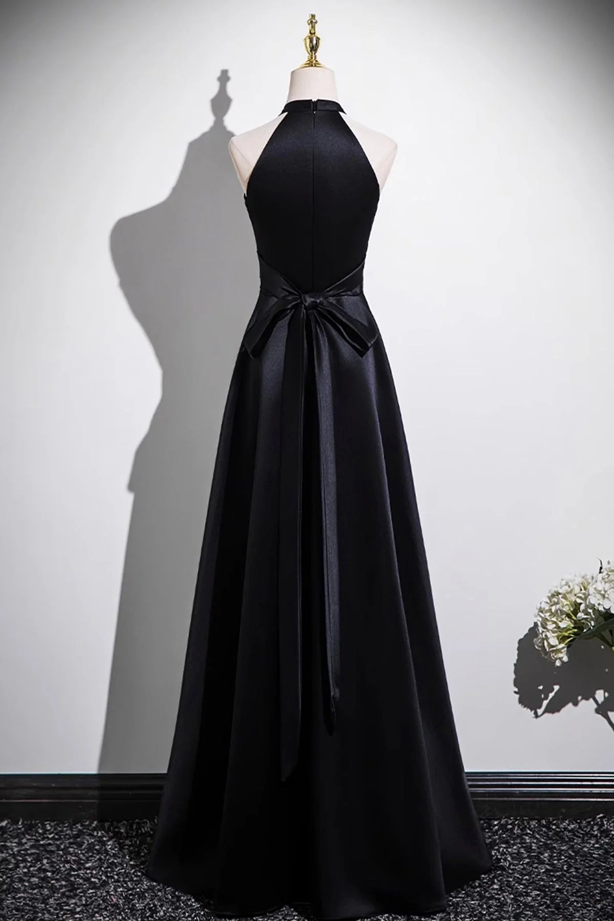 Satin Long Prom Dress Black A-Line Evening Party Dress simple gentle atmospheric and unique desi Brin