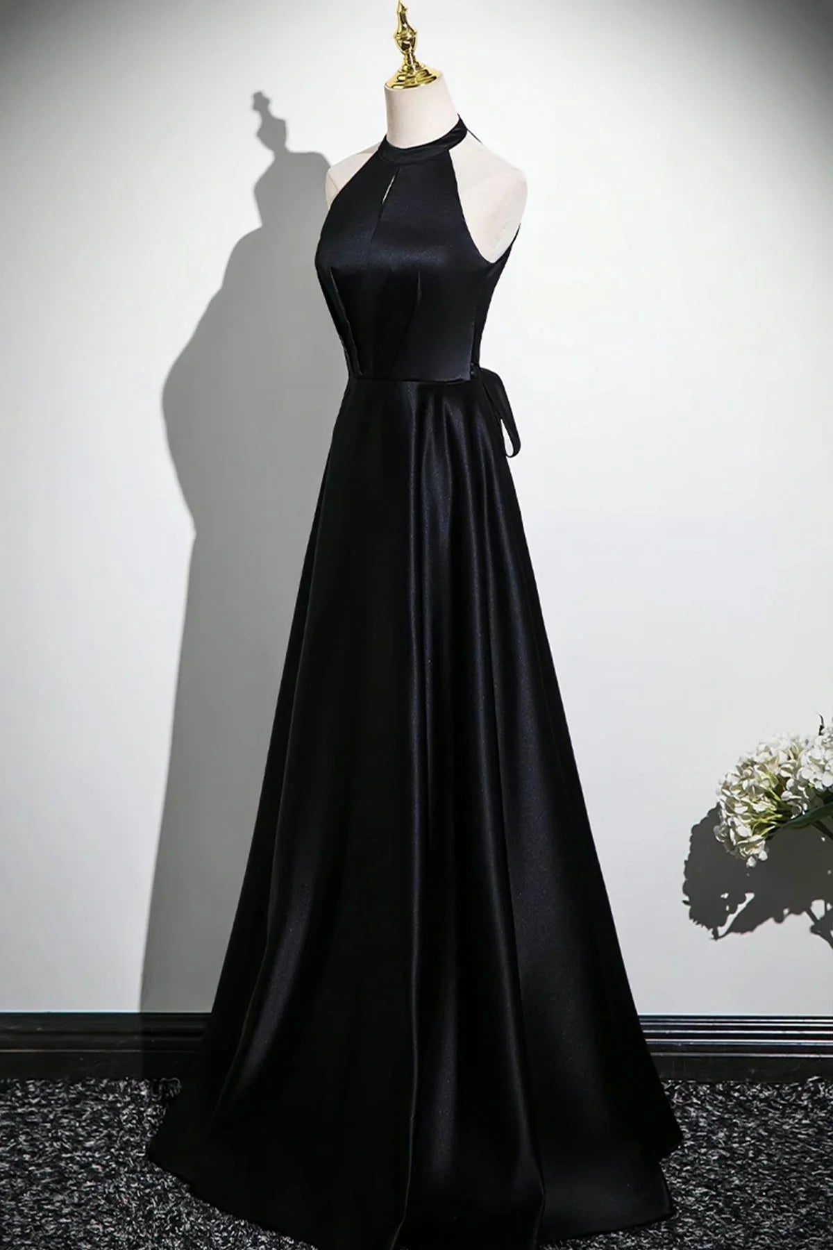 Satin Long Prom Dress Black A-Line Evening Party Dress simple gentle atmospheric and unique desi Brin