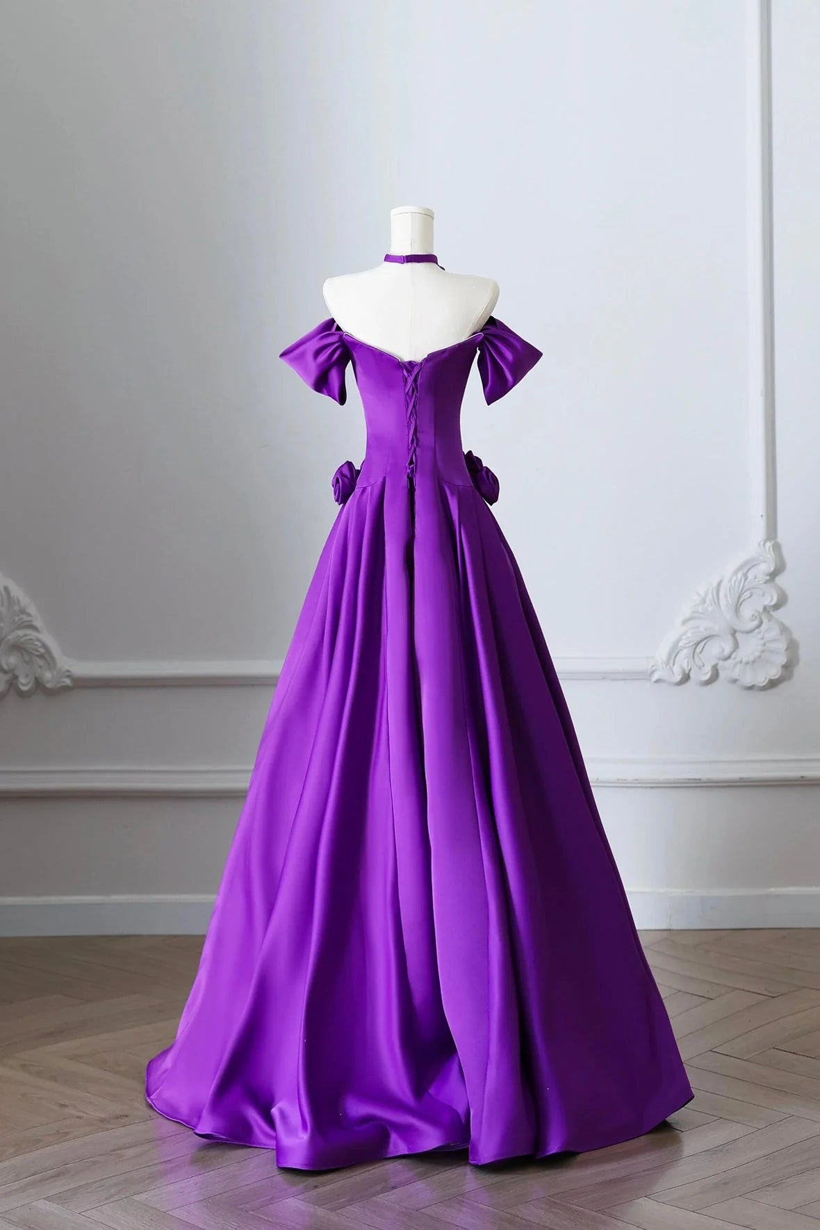Satin Long Prom Dress Elegant Off the Shoulder Evening Party Dress simple gentle atmospheric and unique desi Brin