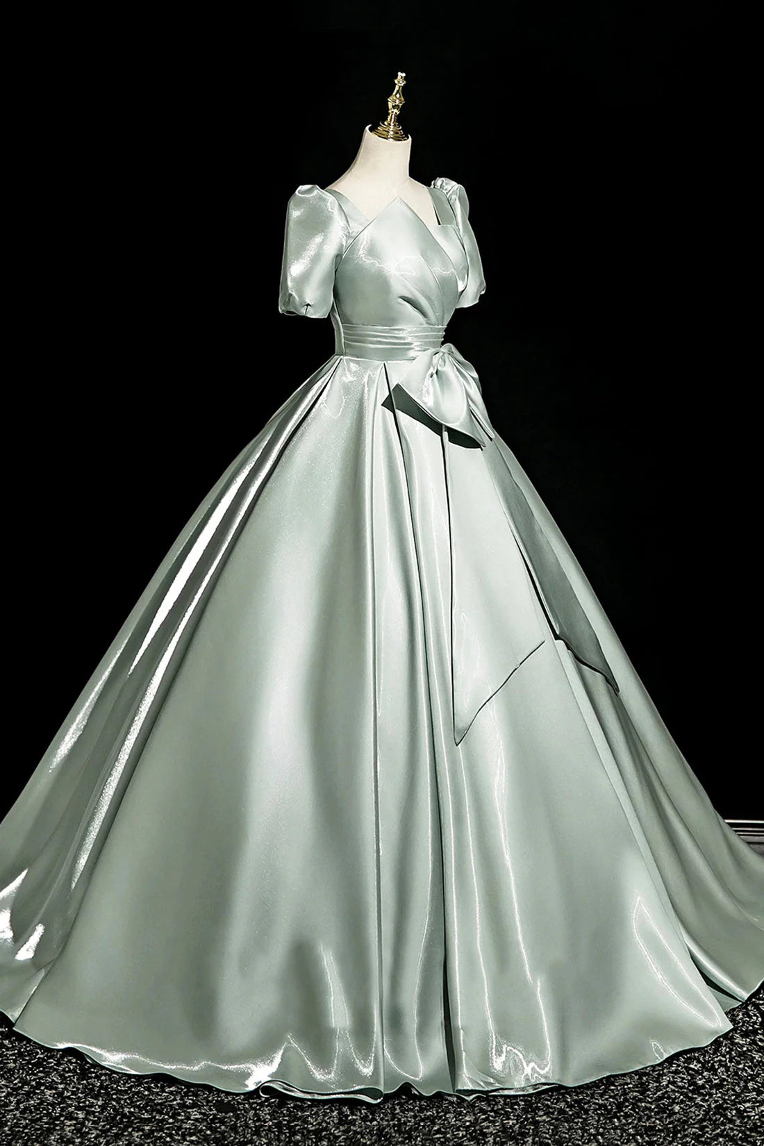 Satin Long Prom Dress Elegant Short Sleeve Formal Party Dress simple gentle atmospheric and unique desi Bring summer