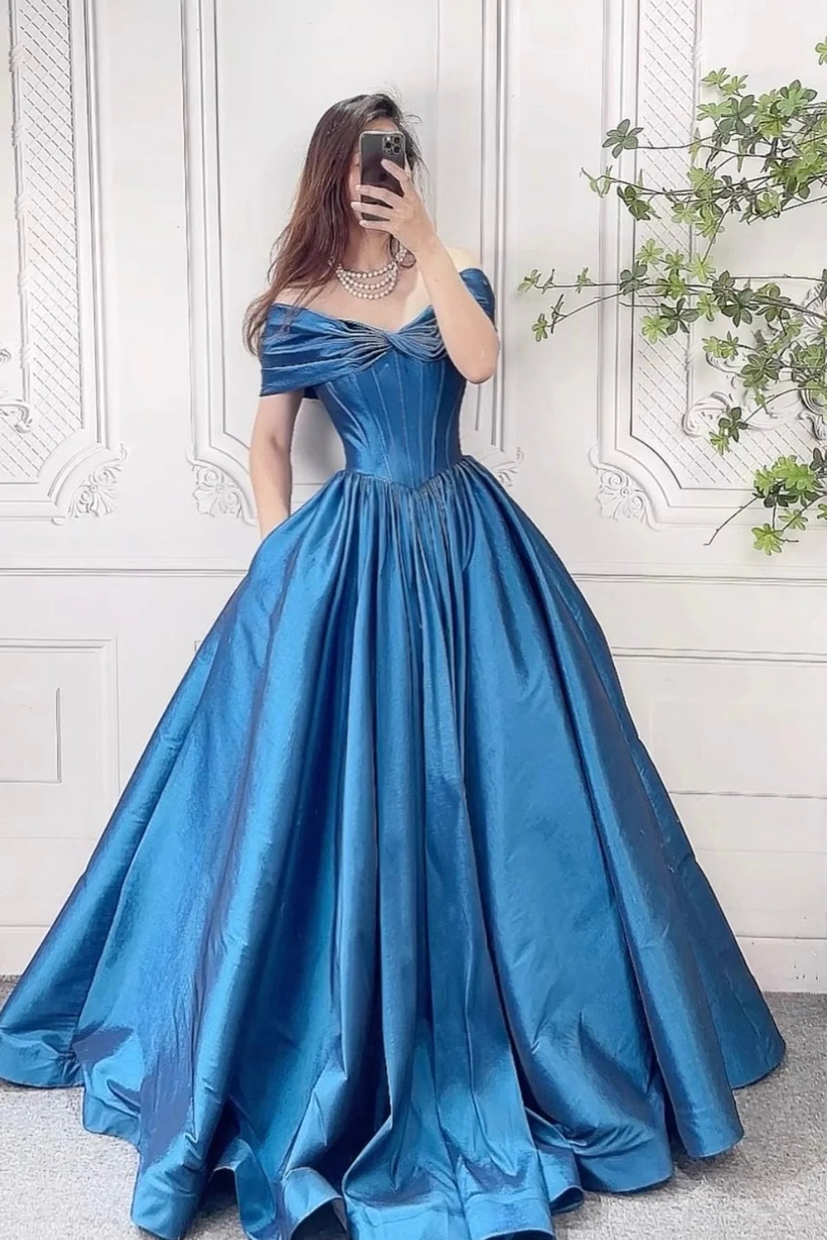 Satin Long Prom Dress with Corset Beautiful Off the Shoulder Evening Party Dress simple gentle atmospheric and unique desi Brin